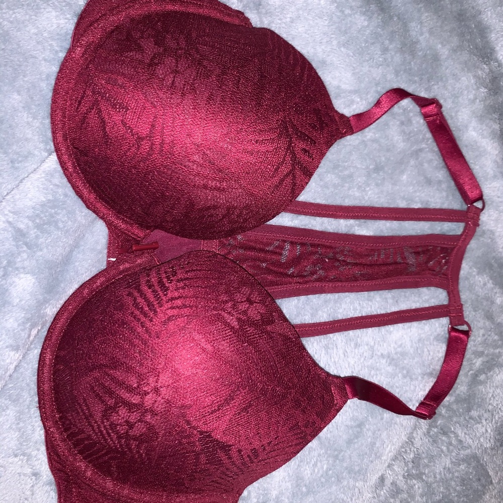 Maroon Lace Front Clasp PINK Bra